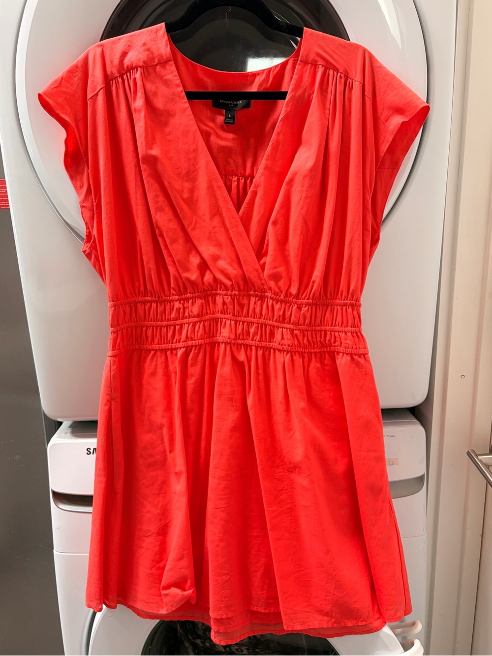Banana Republic Factory Coral-Red V-Neck Elastic-Waist Dress
